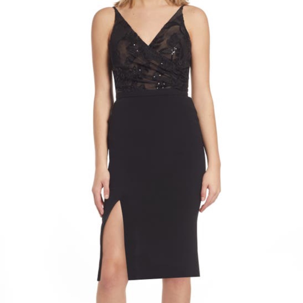 Dress the Population Giulia Sequin Bodice Crepe Sheath Dress XXS NWT